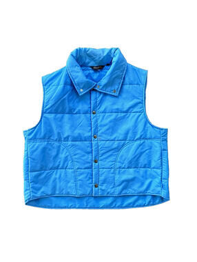 Vtg Sears Western Outdoor Wear Puffer Vest Snap Baby Blue 70s 80s Boxy XL